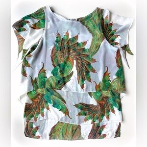 Peacock Print Tiered Blouse